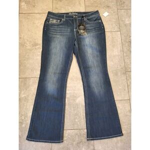 New Love Indigo Embellished Bootcut Denim Jeans Sz 16